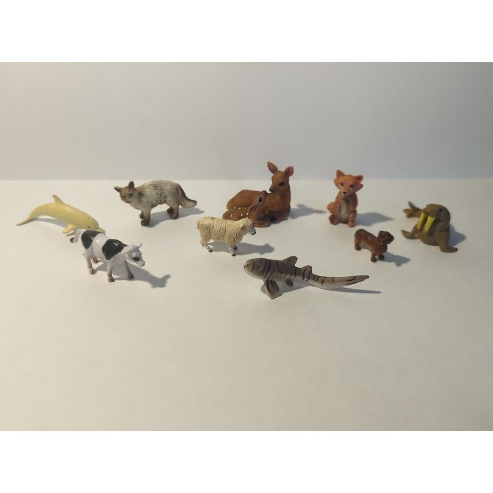 Mixed Lot Small & Medium Plastic Animal Figures Toy 9 Pcs.